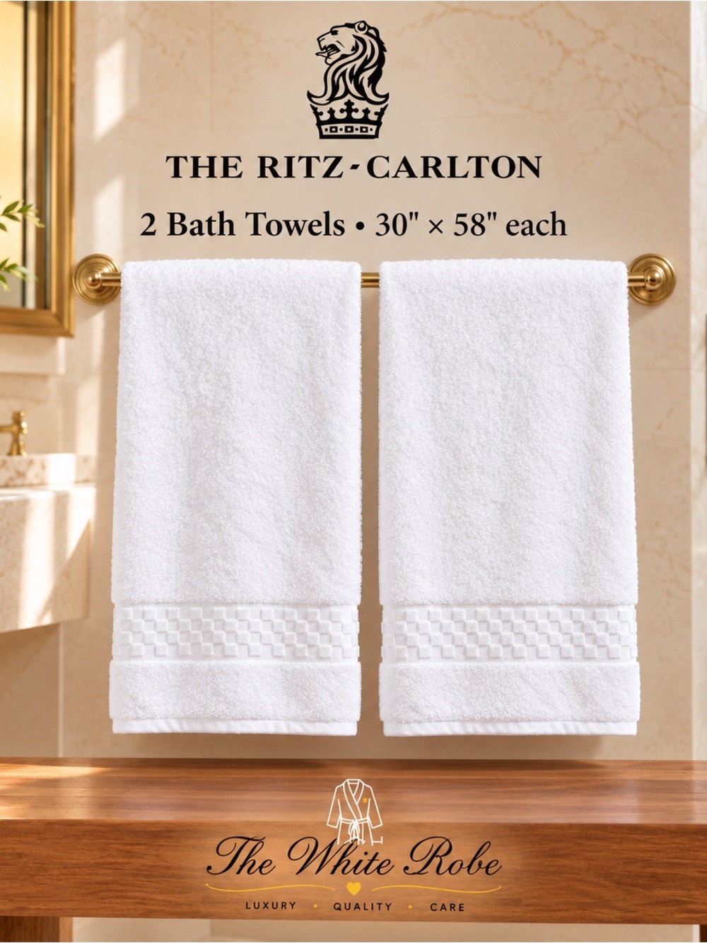 Bath Sheets White Cotton | The Ritz-Carlton | Set of 2 - Picture 3 of 9
